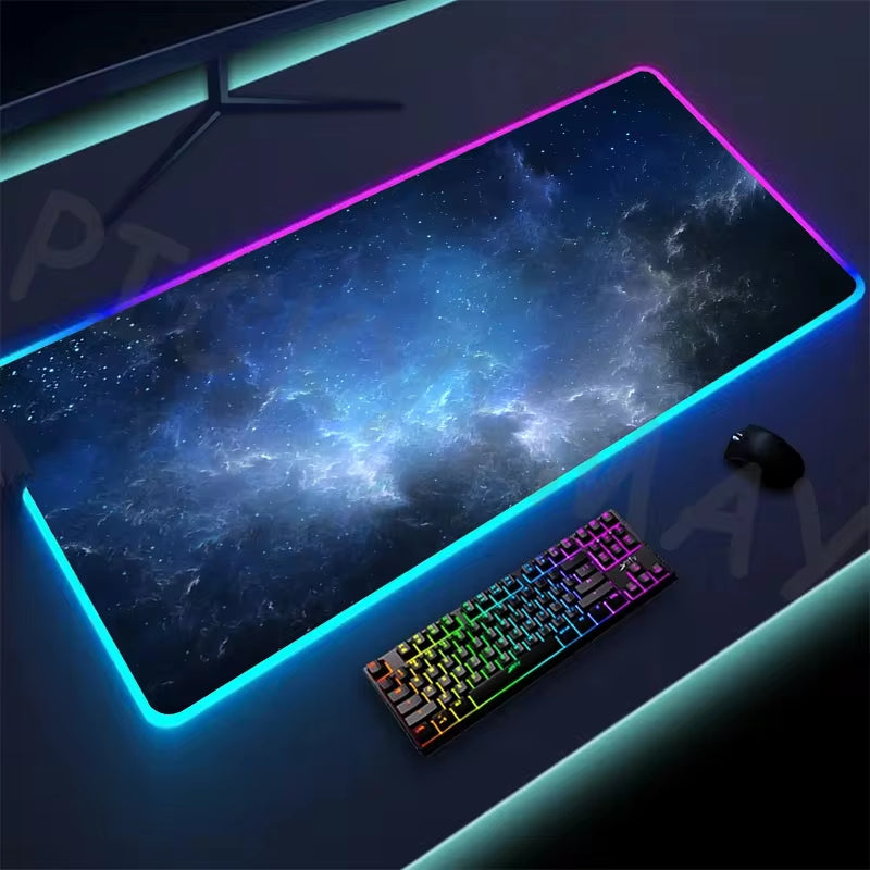 Universe RGB Gaming Mousepad Space Mouse Mats LED Large Gamer Mousepads XXL Keyboard Pads Luminous Desk Mat Mouse Pad Backlit